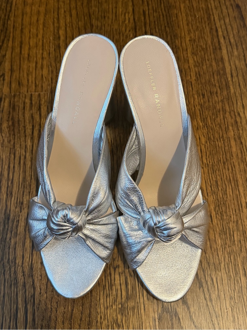New without Box Loeffler Randall Penny Silver Knot-Front Sandals! Size 10